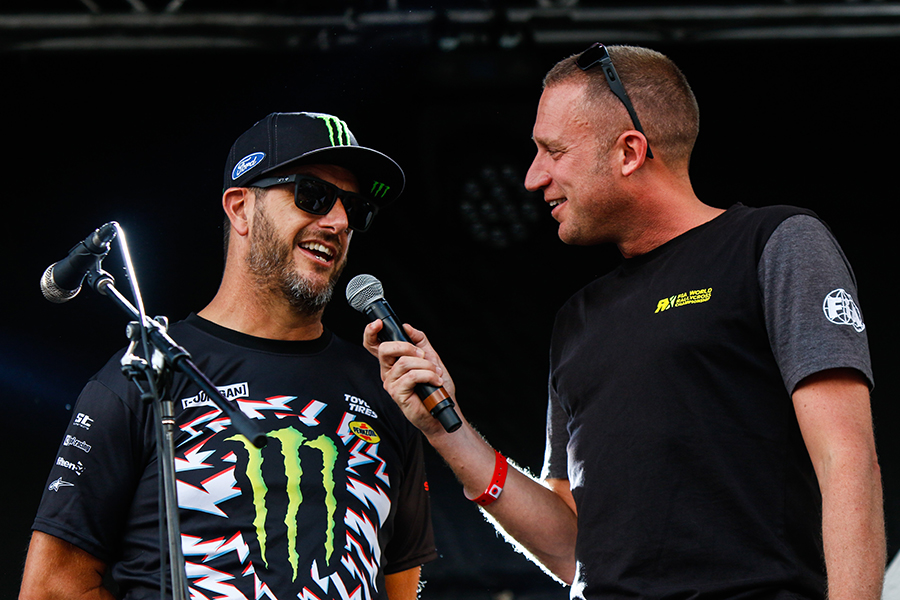 Andrew interviewing American Rallycross driver and ‘Gymkhana’ online video superstar, Ken Block in 2017 Credit: Tom Banks Photography
