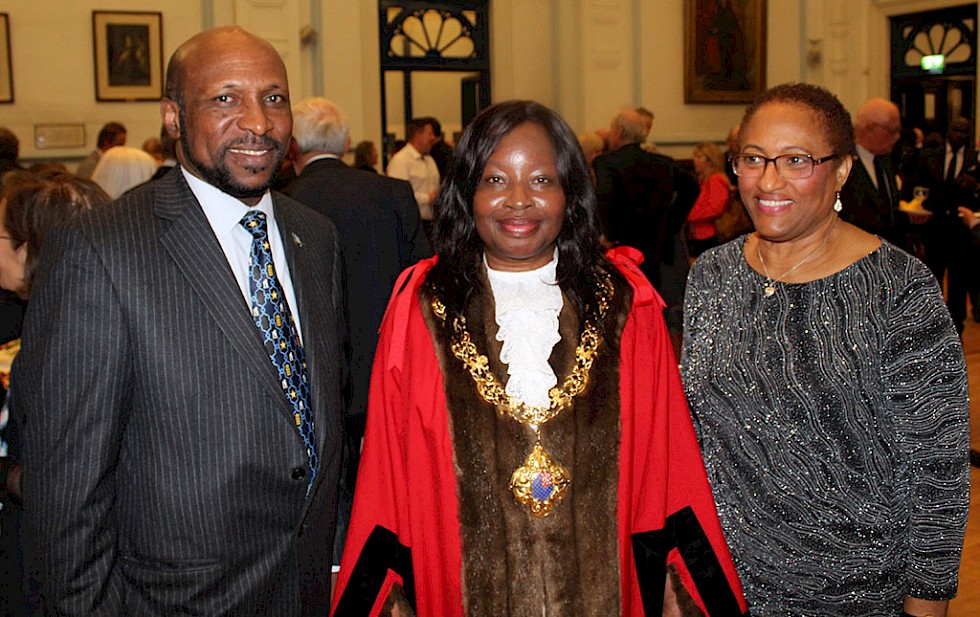 His Excellency Guy Mayers, High Commissioner for St Lucia, The Mayor Councillor Janet Baah and Mrs Mayers