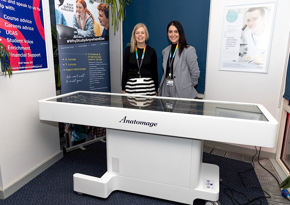 CEO and Principal Rebecca Conroy with Vice Principal Donna Harfield and the Anatomage table