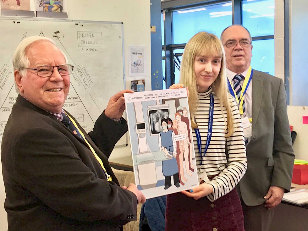 Ella Hearsey with Bob Lewis, Chief Executive of Medi Tech Trust, and her winning design