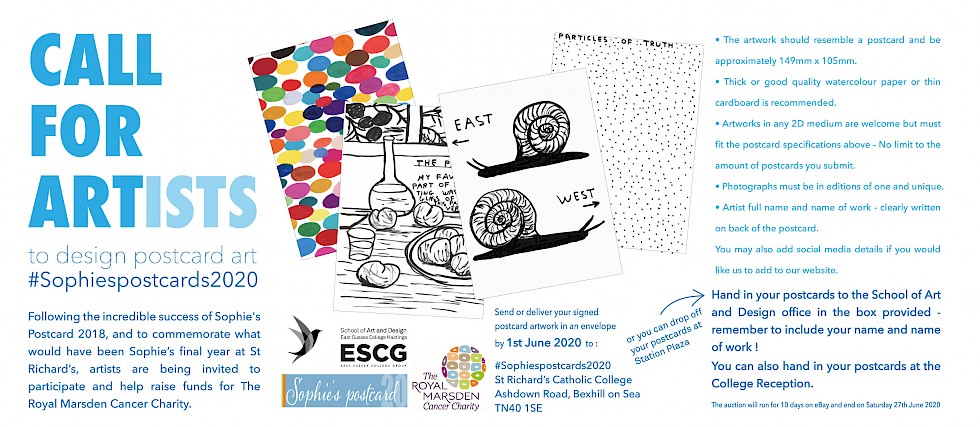 East Sussex College students and young artists are supporting #SophiesPostcards2020 fundraiser